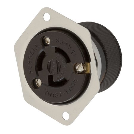 HUBBELL WIRING DEVICE-KELLEMS Locking Devices, Twist-Lock®, Industrial, Flanged Receptacle, 15A 277V AC, 2-Pole 3-Wire Grounding, L7-15R, Screw Terminal, Stainless Steel HBL4785